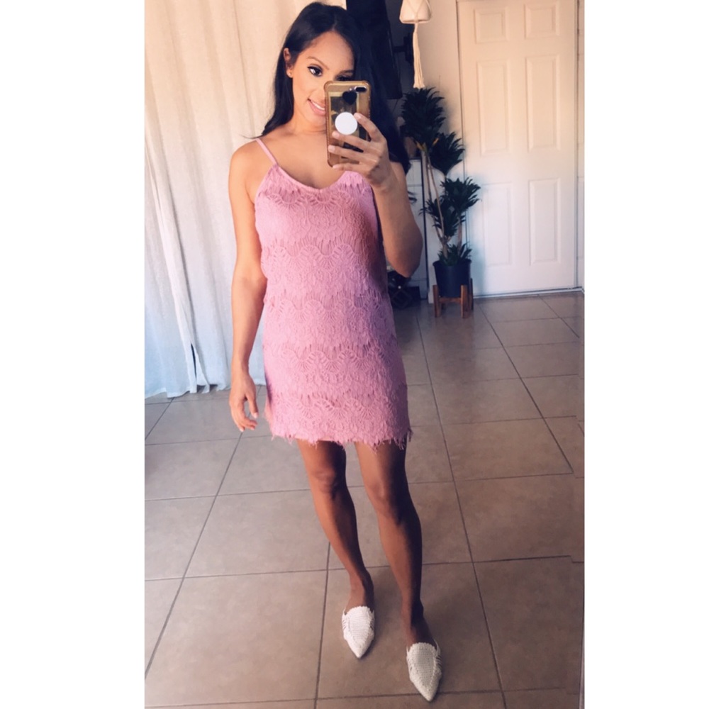 Pink Lace Spaghetti Strap Dress